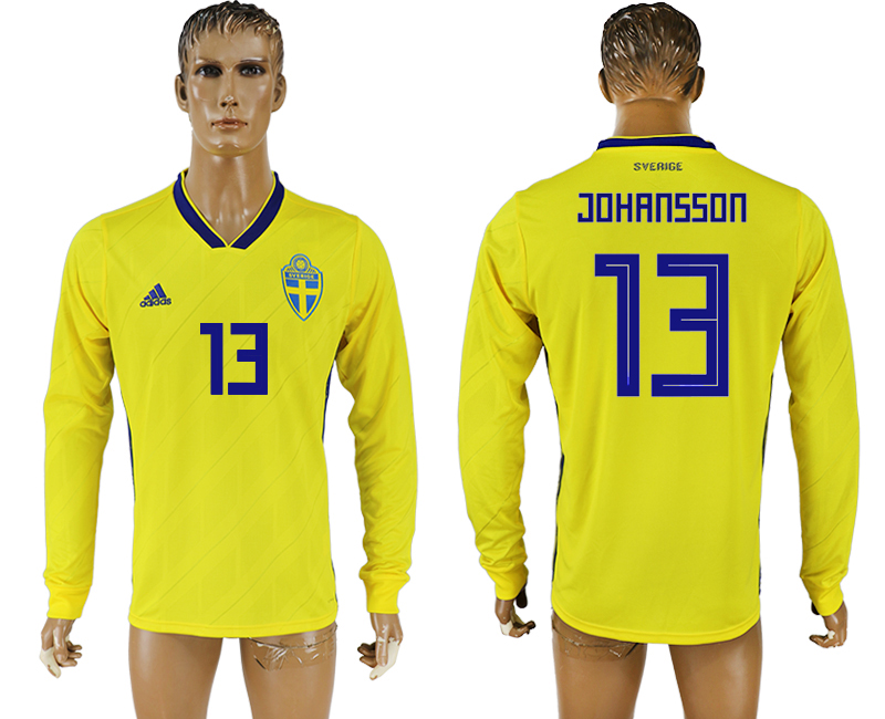 Maillot de foot SWEDEN LONG SLEEVE #13 JOHANSSON 2018 FIFA WORLD